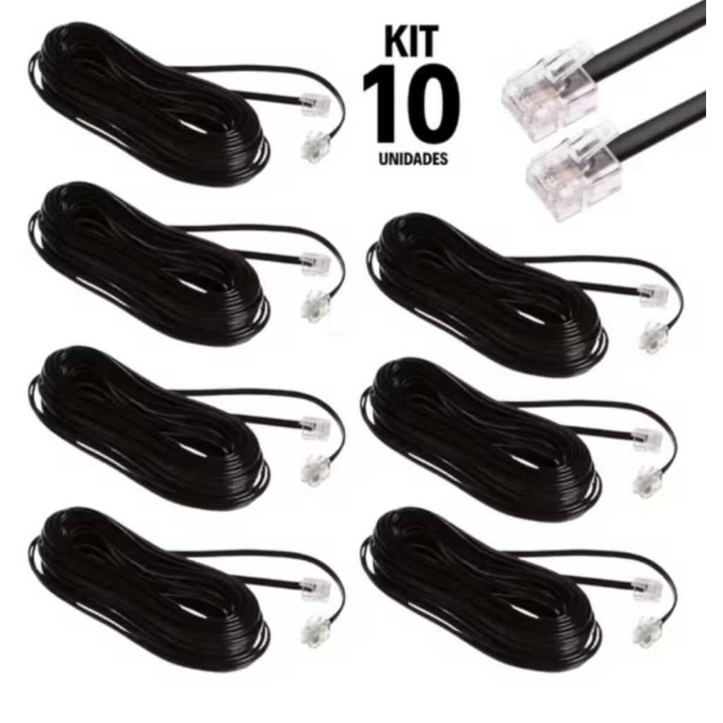 Kit 10 Cabos Telefone / Interfone 4 vias Rj11 Atacado