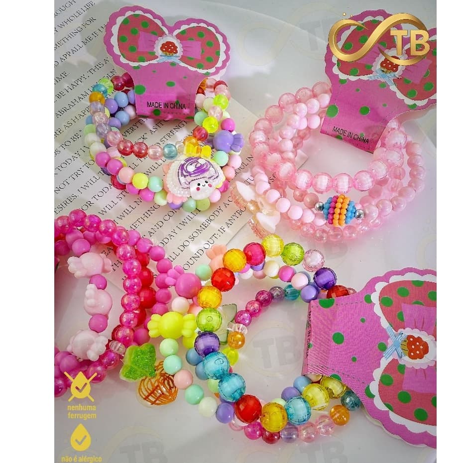 TB Brinquedos Kit 4 de Pulseiras de Contas para Meninas – Cores Vibrantes e Detalhes Divertidos