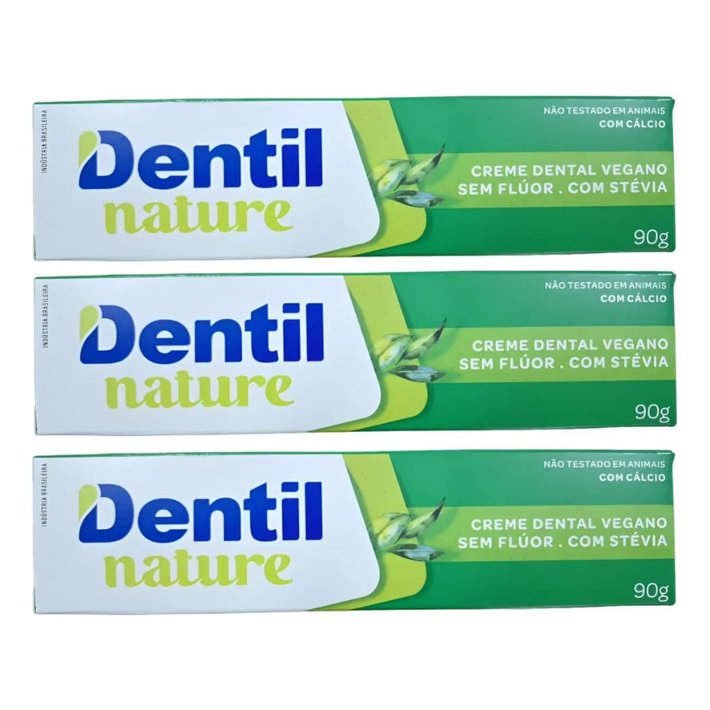 Kit 3 Creme Dental Dentil Nature Vegano com Stevia Com Cálcio Sem Flúor 90g