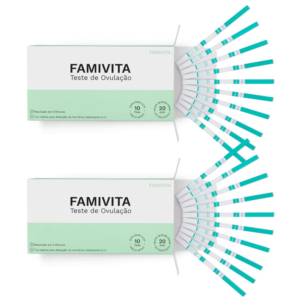 Teste de Ovulação Famivita com 20 Tiras – Alta Sensibilidade 20 mUI/mL para Detectar o Período Fértil