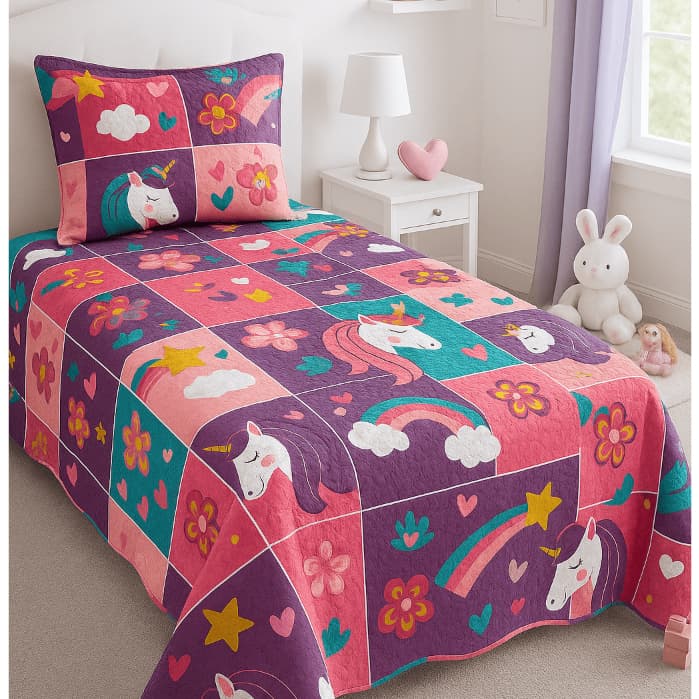 Kit Colcha Cobre Leito Solteiro Bouti 1,60x2,40m Dupla Face 2 Peças C/ Viés