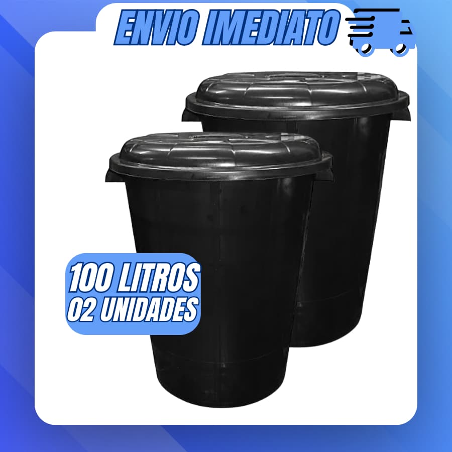 Kit 2 Unidades Cesto de Lixo Lixeira Cestão 100 Litros Preto Reforçado Interno e Externo  - Inplast