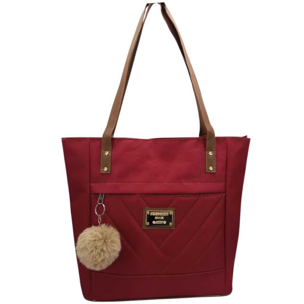 Bolsa Feminina Grande de Ombro com Pompom de ( brinde) – Estilo Casual e Elegante