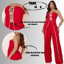 Macaquinho Longo Feminino Tomara que Caia Lastex Cintura Marcada Calça Wide Leg M-G