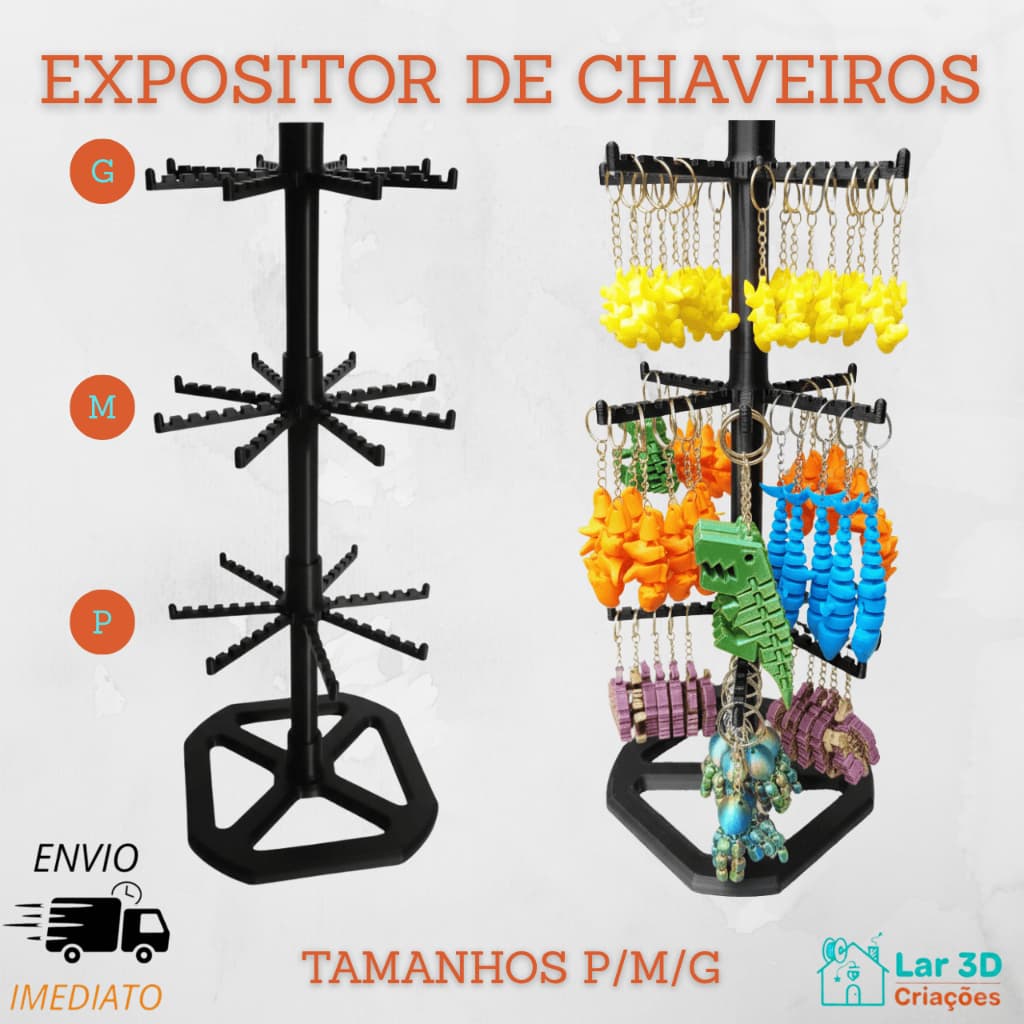 Expositor Chaveiro Modular 3D 56/112/168 chaveiros – Stand Expositor Loja