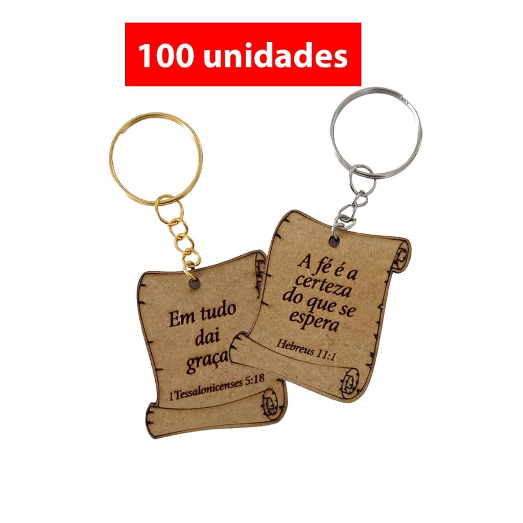 Kit Chaveiros com Versículos Bíblicos Modelo Pergaminho feito em MDF Ótimo para lembrancinha Cristã