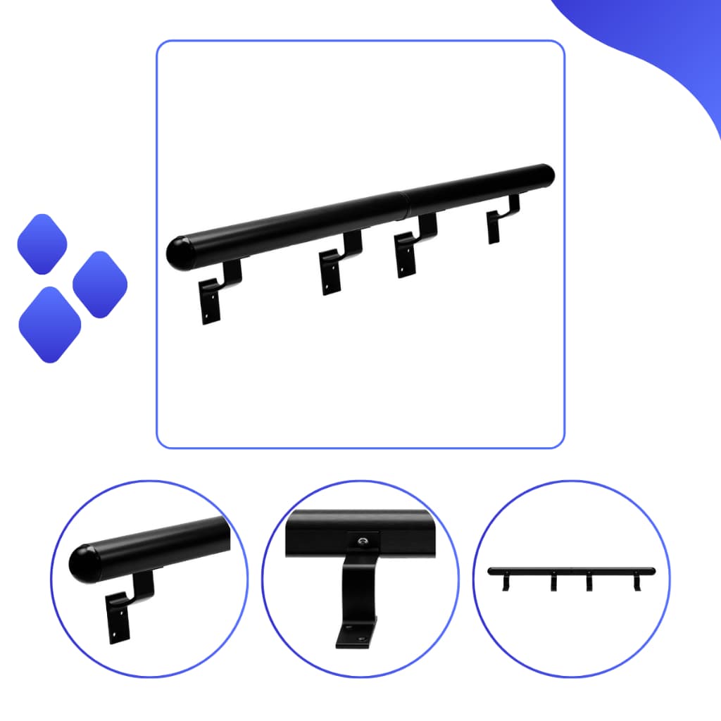 Corrimão De Alumínio Preto 2 Mts P/ Escada Parede Rampa