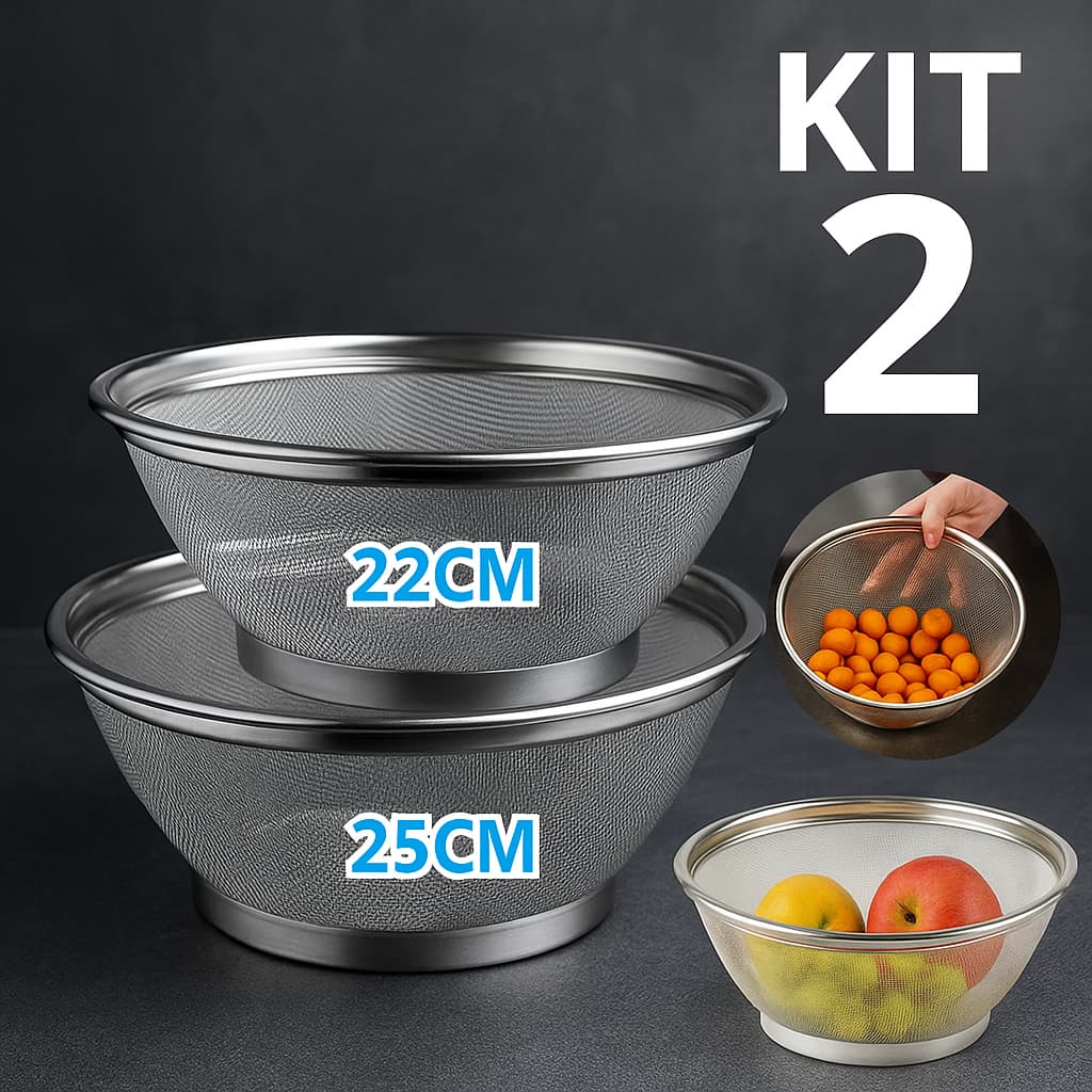 Kit De 1 até 2 Cestas em Inox Premium – Ideal para Lavar, Escorrer e Armazenar Alimentos