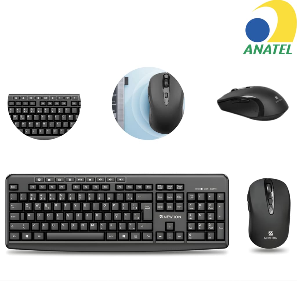 Kit Teclado e Mouse Sem Fio USB Wireless 2.4 GHZ Escritório Escola Home Office Informática