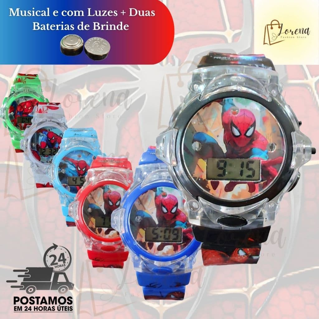 Relógio Digital Homem-Aranha Infantil com LED e Música – Super Herói - Original