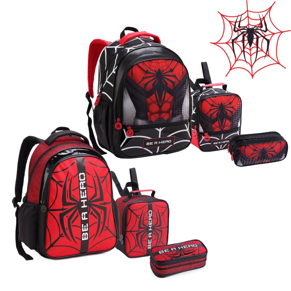 Mochila Infantil Menino Spider-Aranha 2026 Escolar Reforçado Grande Kit com Lancheira Térmica e Estojo Duplo