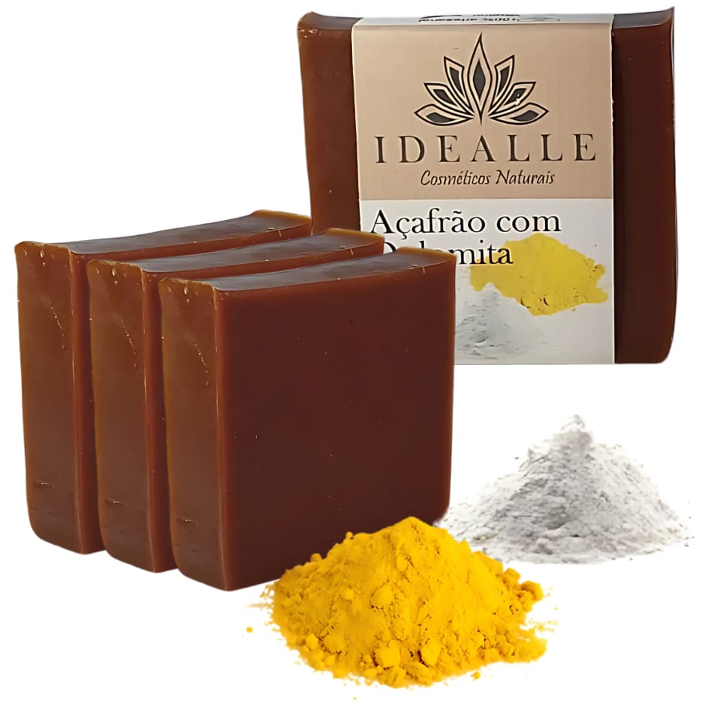 Kit 3 Sabonete Açafrão Dolomita e Melaleuca Idealle Antiacne Espinhas e Cravos