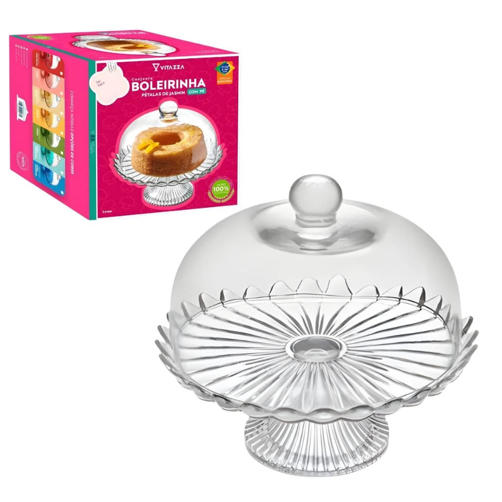 Conjunto Boleira Pétalas De Jasmim Em Vidro Com Pé - Vitazza