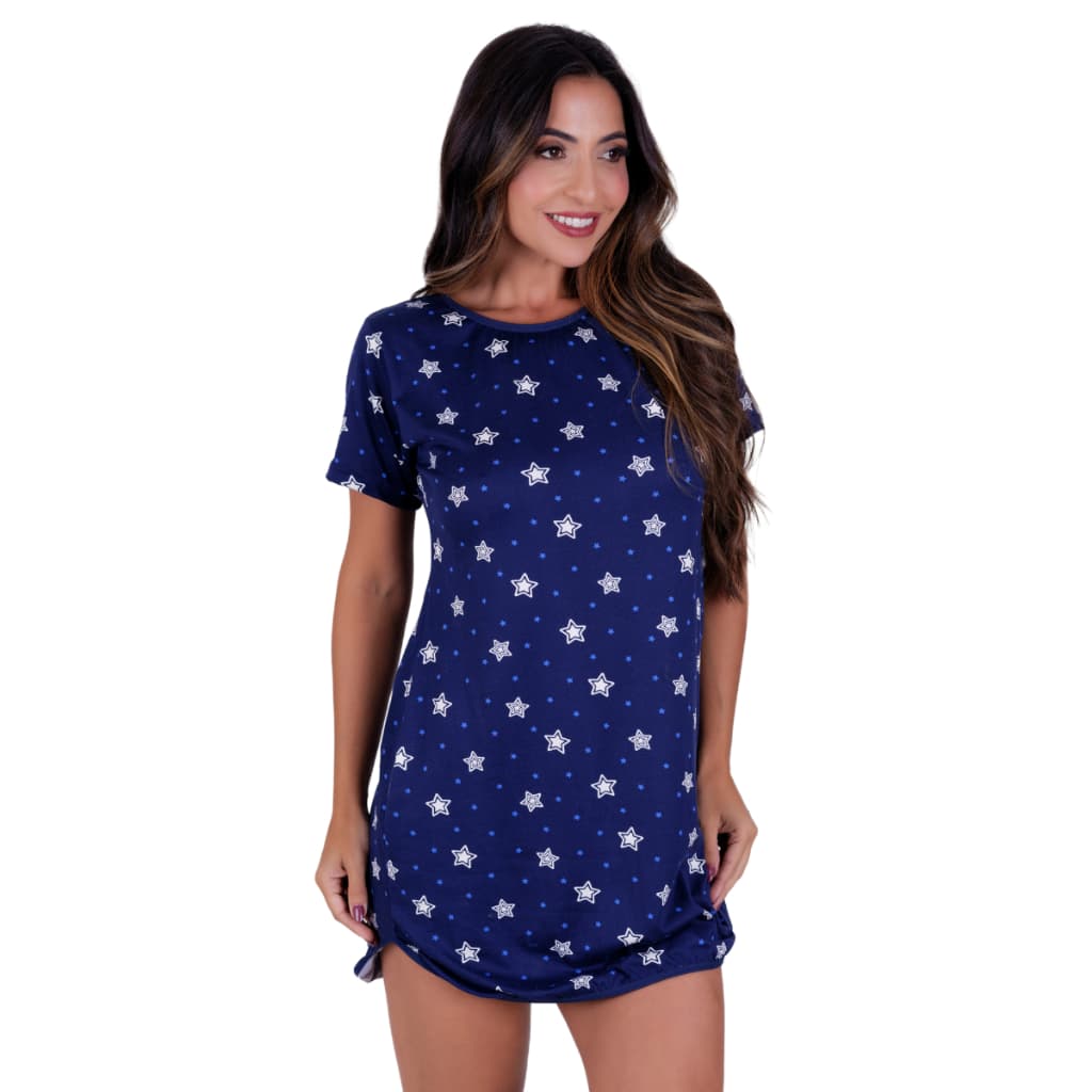 Camisola Feminina Suede Virginia Manga Curta Estampada Pijama Noite Conforto