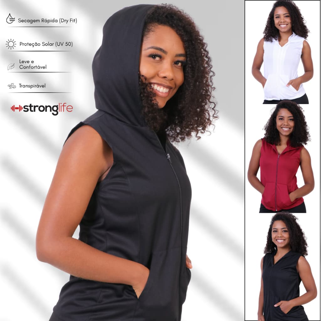 Colete Feminino Academia Leve Dry fit - Esportivo com capuz