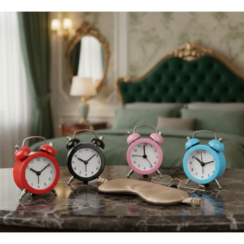 Relógio Despertador de Mesa Redondo Compacto para Criado-Mudo ou Escritório | Modelo 3781