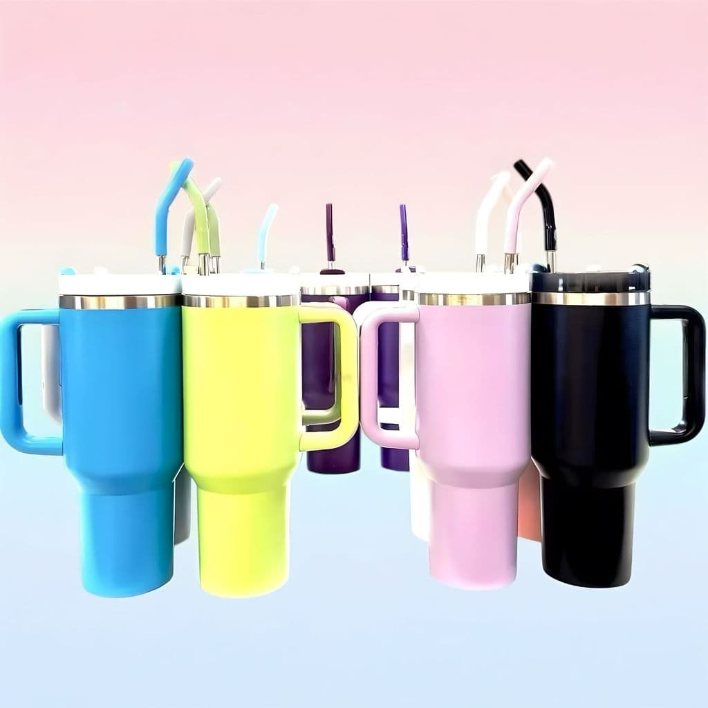 Copo Térmico 1200ml Inox Alça Flip Straw com canudo SEM LOGO  Super Qualidade