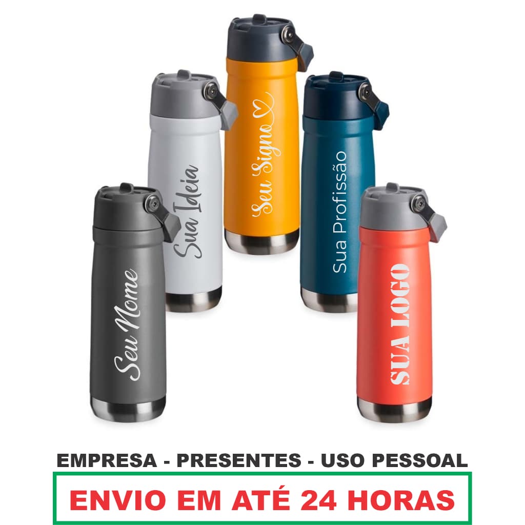 Garrafa Térmica Squeeze Personalizada C/ Seu Nome Logo 650ml