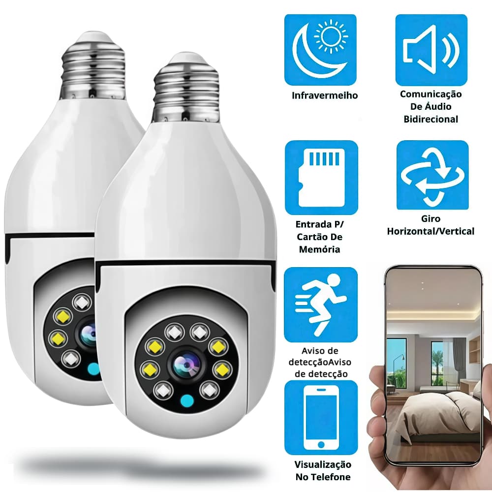 Câmera Segurança 360 Infravermelho Sem Fio Wifi Mini IP Câmera