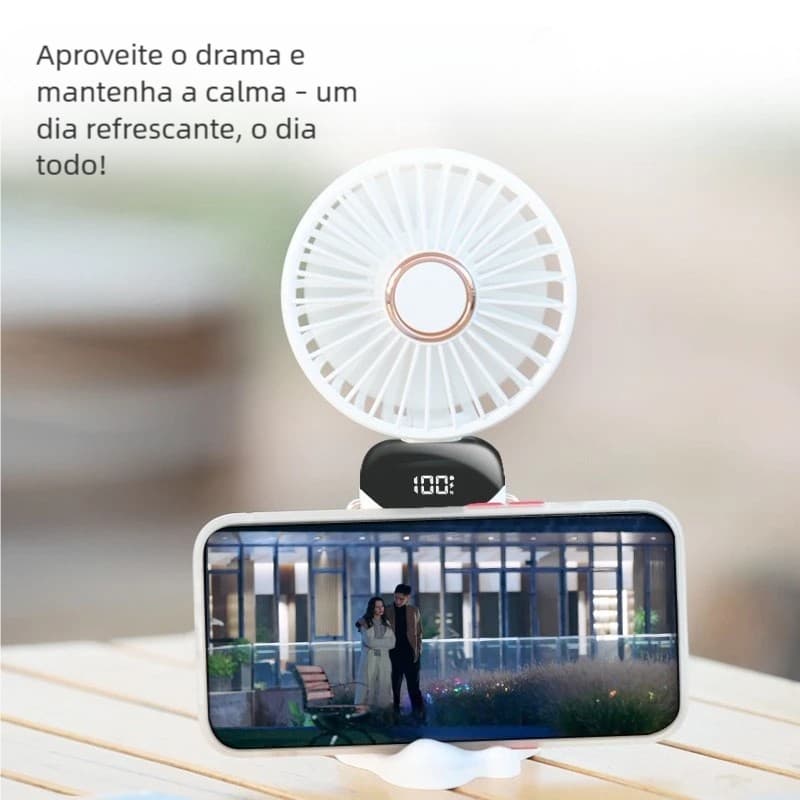 Mini Ventilador Dobrável – USB Recarregável, Display Digital, Portátil
