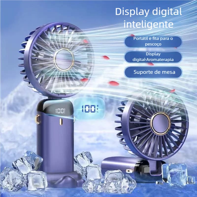 Mini Ventilador USB Recarregável – Portátil Dobrável, Display Digital