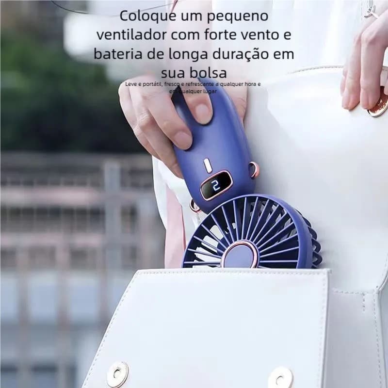 Ventilador Portátil USB – Mini, Recarregável, Dobrável com Display Digital