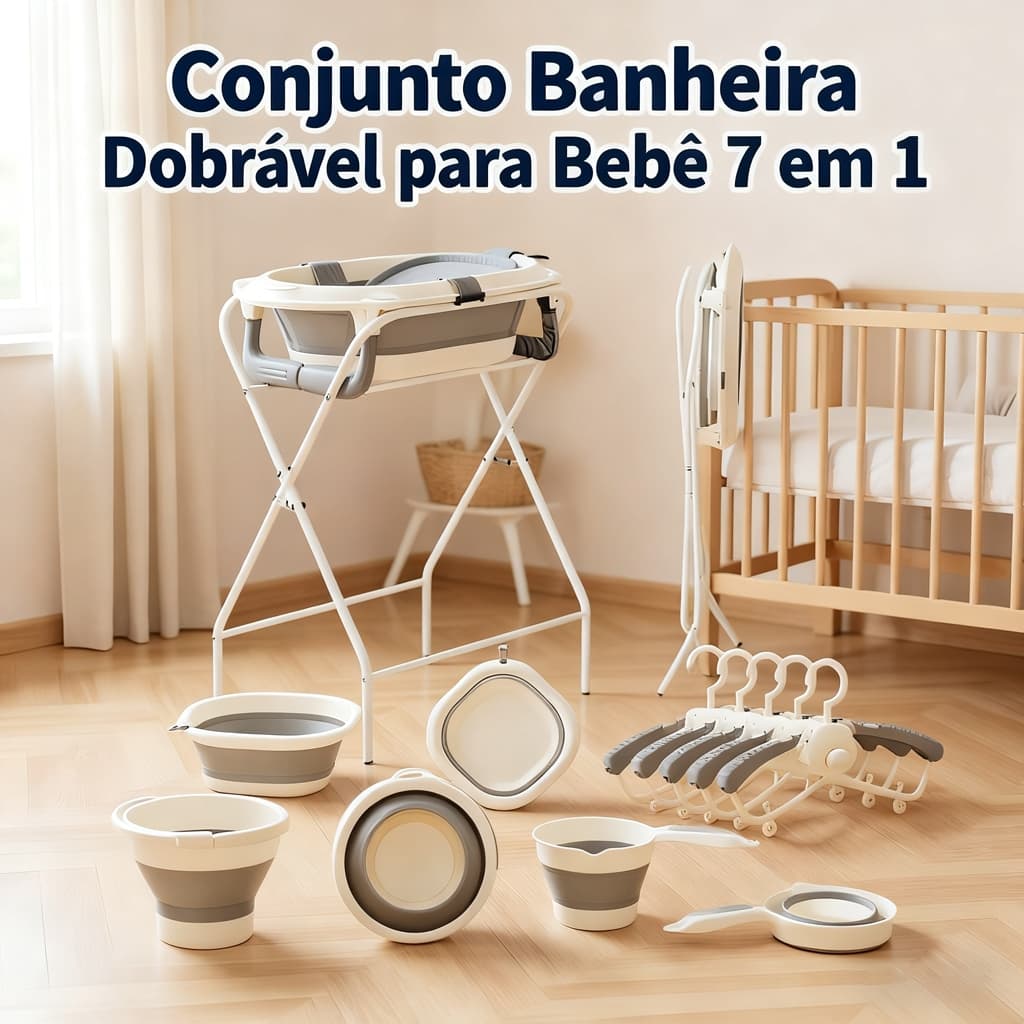 Kit Banheira Para Bebê Até 20Kg Com Suporte Dobrável e Redutor  7 em 1