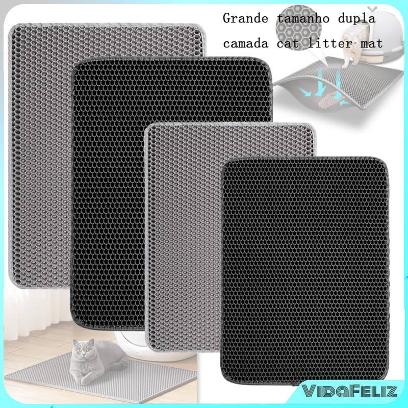 78 x 62cm Tapete Higiênico EVA Coletor de Areia Para Gato Lavável Dupla Camada Compatível com Caixa de Areia