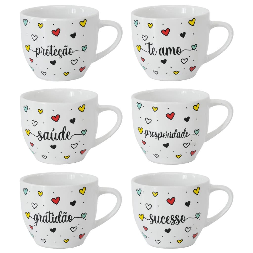 Jogo Xícaras Café Chá 170ml Coração Decorativo Para Cozinha Conjunto Cerâmica
