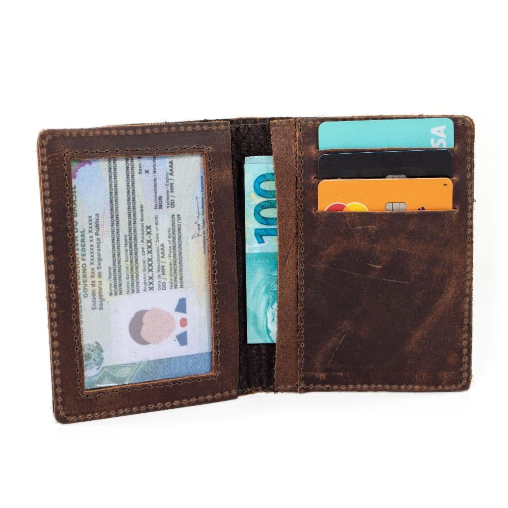 Carteira Masculina Porta Cartão Em Couro Legitimo Espaço Para CNH Cédulas Cartões