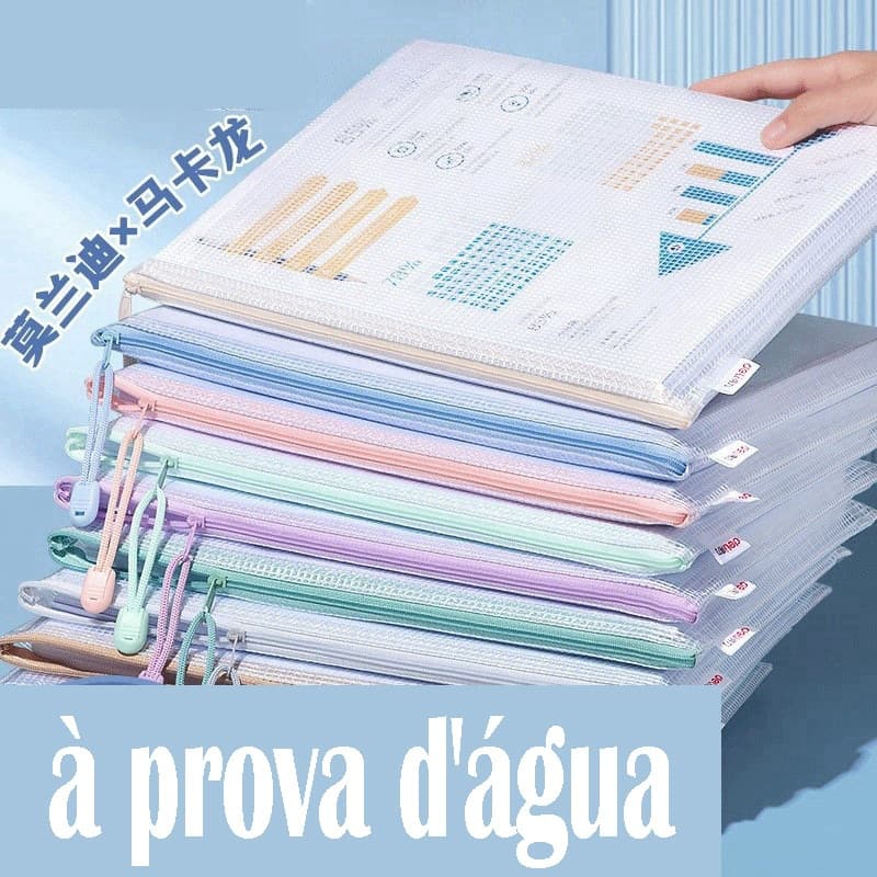 kit 5 uni Pasta Documentos A4 Kit C/5uni Com Zíper Translucida Sortida 24cmx35cm