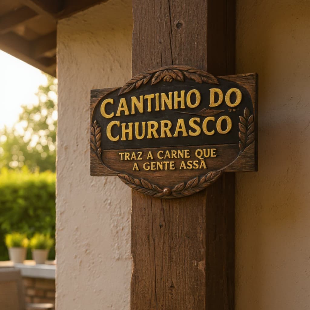 Placa Decorativa Cantinho do Churrasco em MDF Alto Brilho Estampa Direta Área Gourmet Decoração