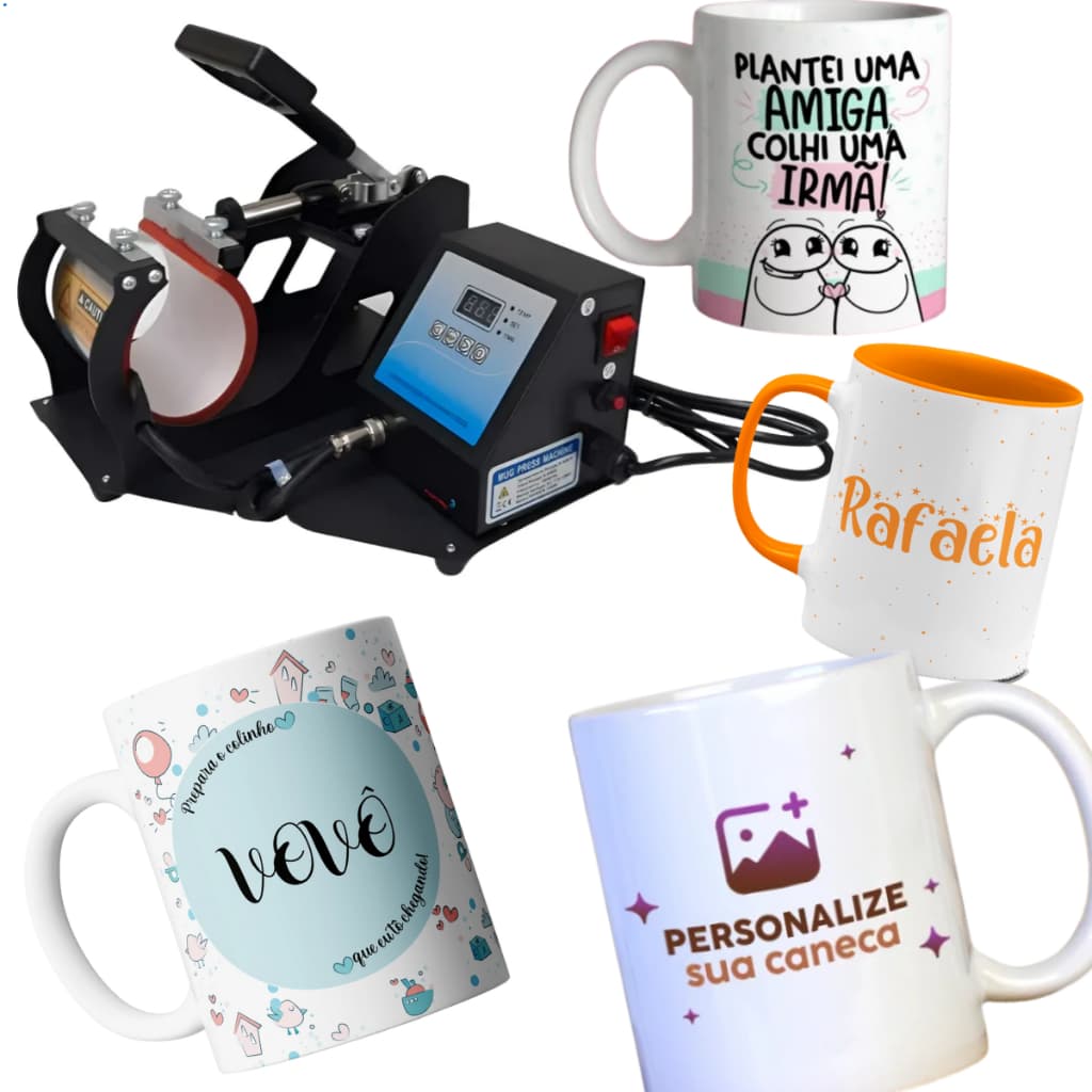 Prensa Térmica Para Canecas Personalizáveis 11oz Sublimação 110V e 220V Importway Preta