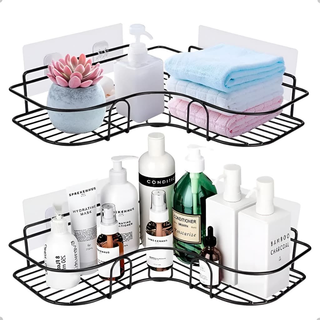 Kit Prateleiras de Canto Preto Banheiro e Cozinha Organizador de Parede Moderno e Durável