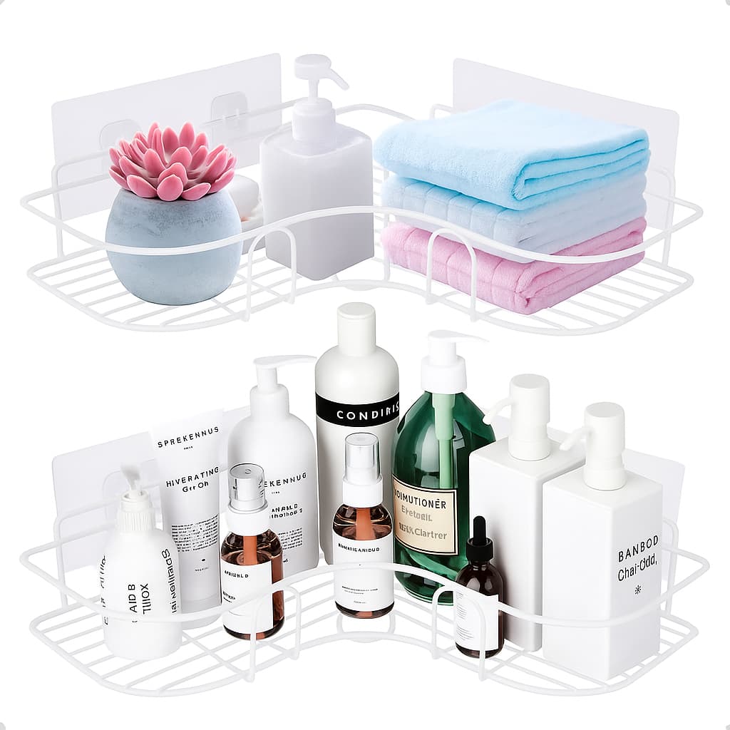 Kit Prateleiras de Canto Branco para Banheiro Cozinha Suporte Metálico Ajustável Instalação Fácil