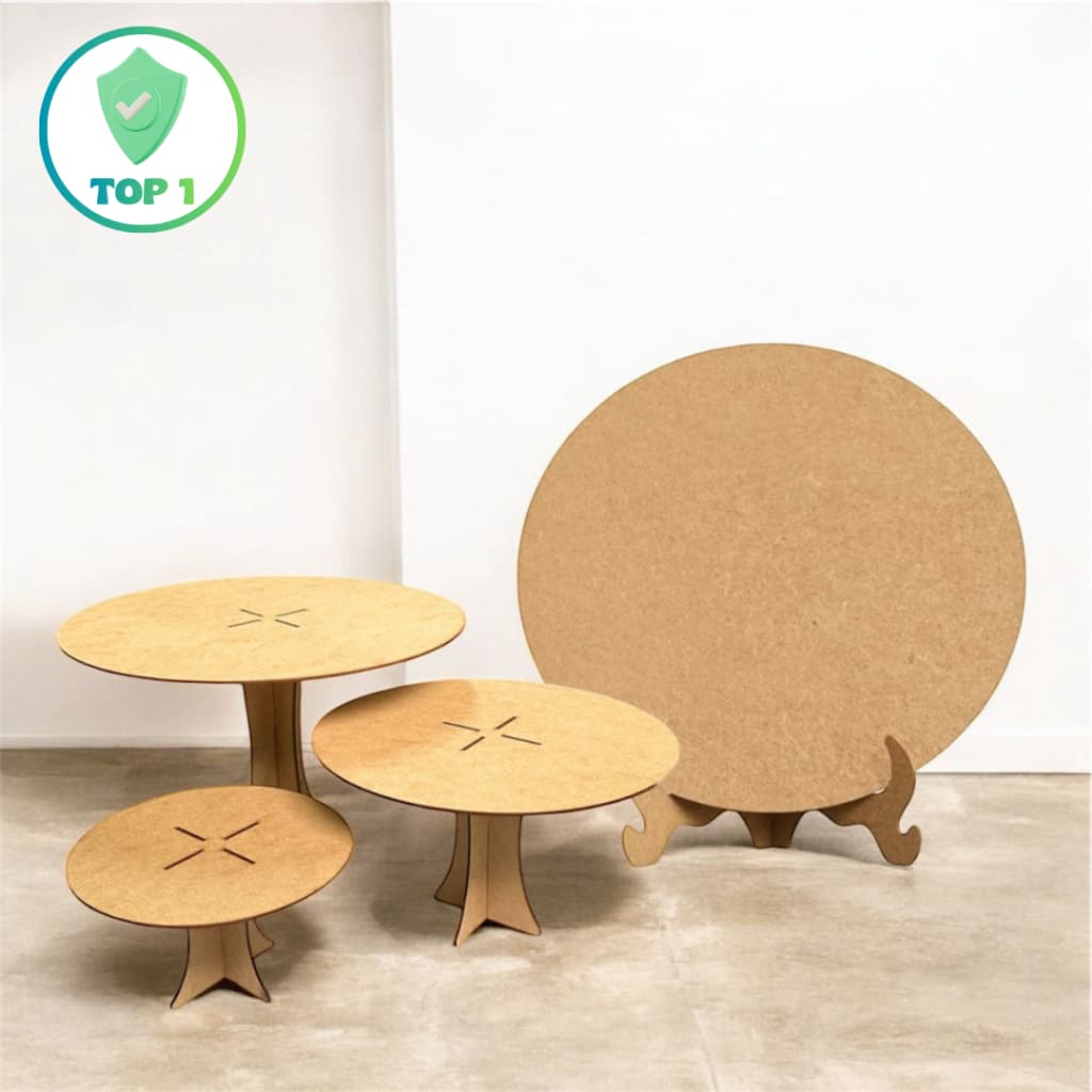 Trio de Boleira e Painel 50x50cm Para Decoração de Mesas e Festas de Aniversário Kit em MDF