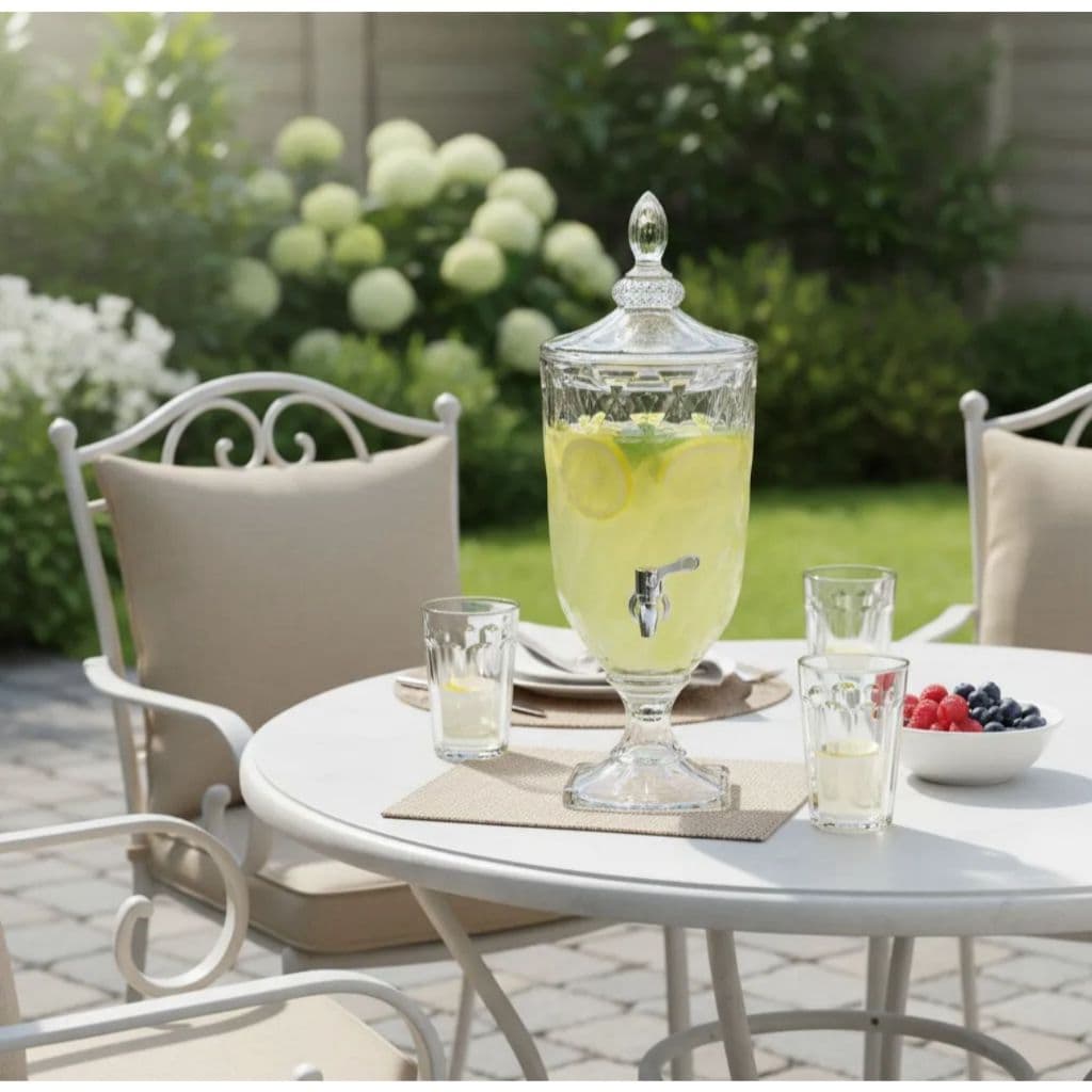 Suqueira 5 Litros De Vidro Diamond Com Torneira Transparente Tampa Diamante 123Útil