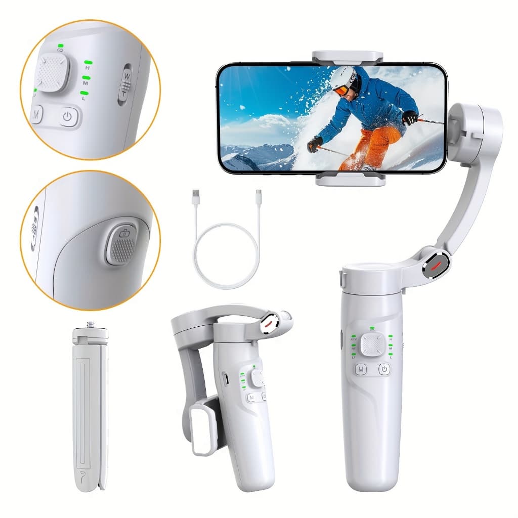 Estabilizador Gimbal Portátil para Celular com Rastreamento Facial e Tripé Dobrável