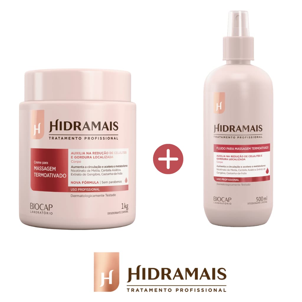 Kit Termoativado Hidramais – Creme 1kg + Fluido 500ml – Massagem Redutora e Celulite
