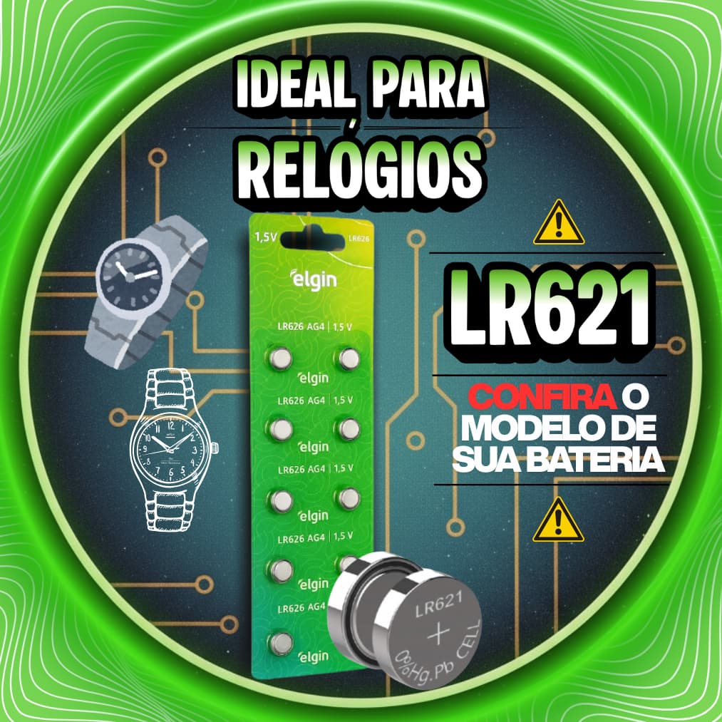 Elgin Bateria P/ Relógio de Pulso LR621/364/AG1  1.5 V Cartela c/ 10 Elgin (Escolha a quantidade)