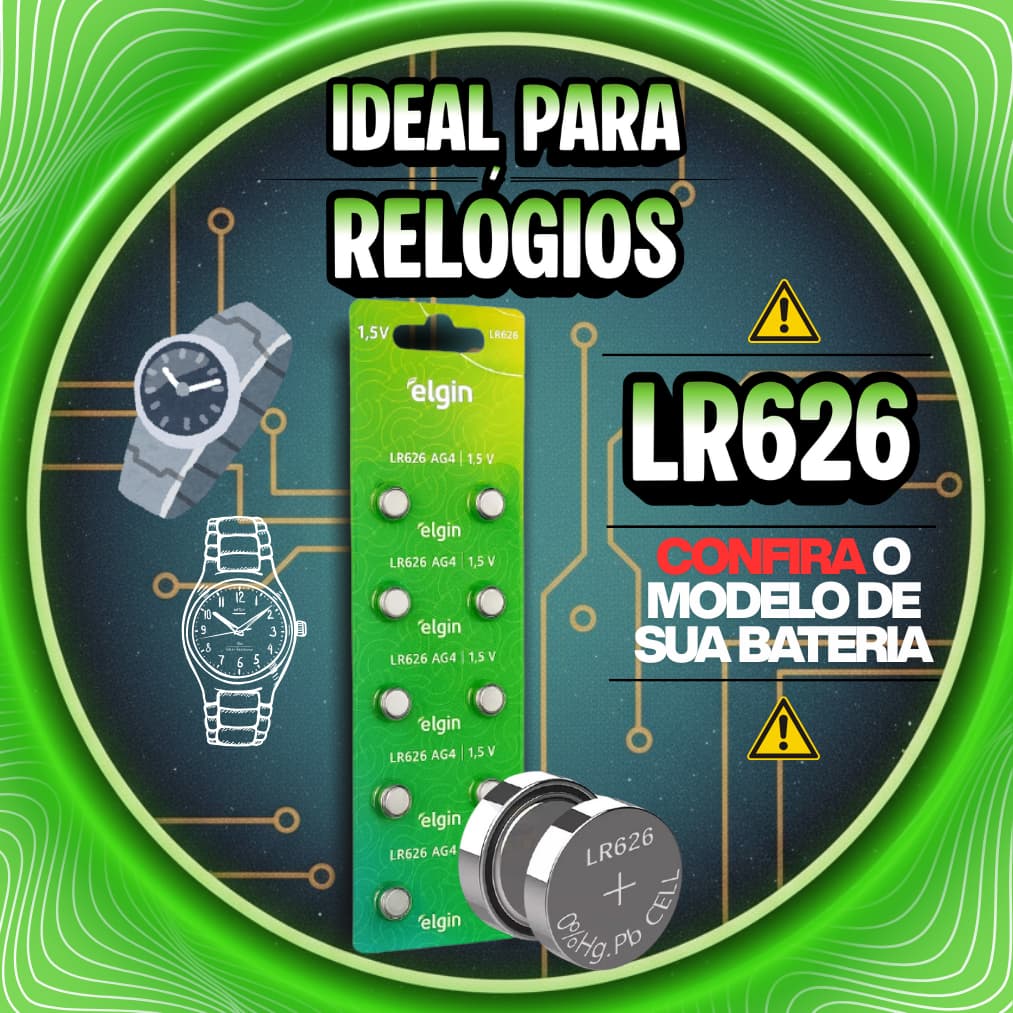 Elgin Bateria P/ Relógio de Pulso LR626 AG4 1.5 V Cartela c/ 10 Elgin (Escolha a quantidade)