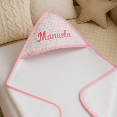 Toalha Premium com Capuz 80x70cm Personalizada com Nome Bordado para Bebê - Macia e Absorvente