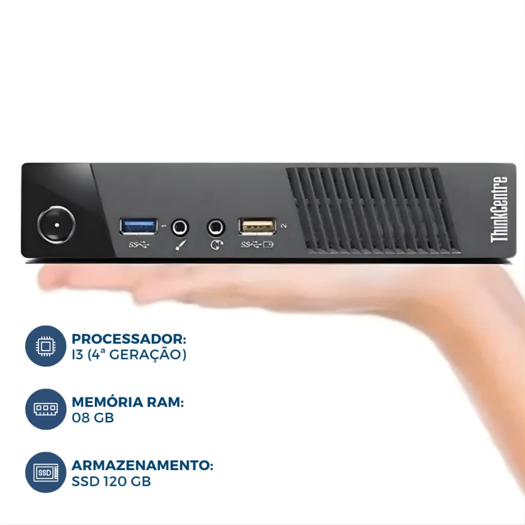 Mini PC Lenovo M93 Tiny i3 4ª Geração | 8GB RAM | SSD 120GB - Otimizado para Home Office e Estudo
