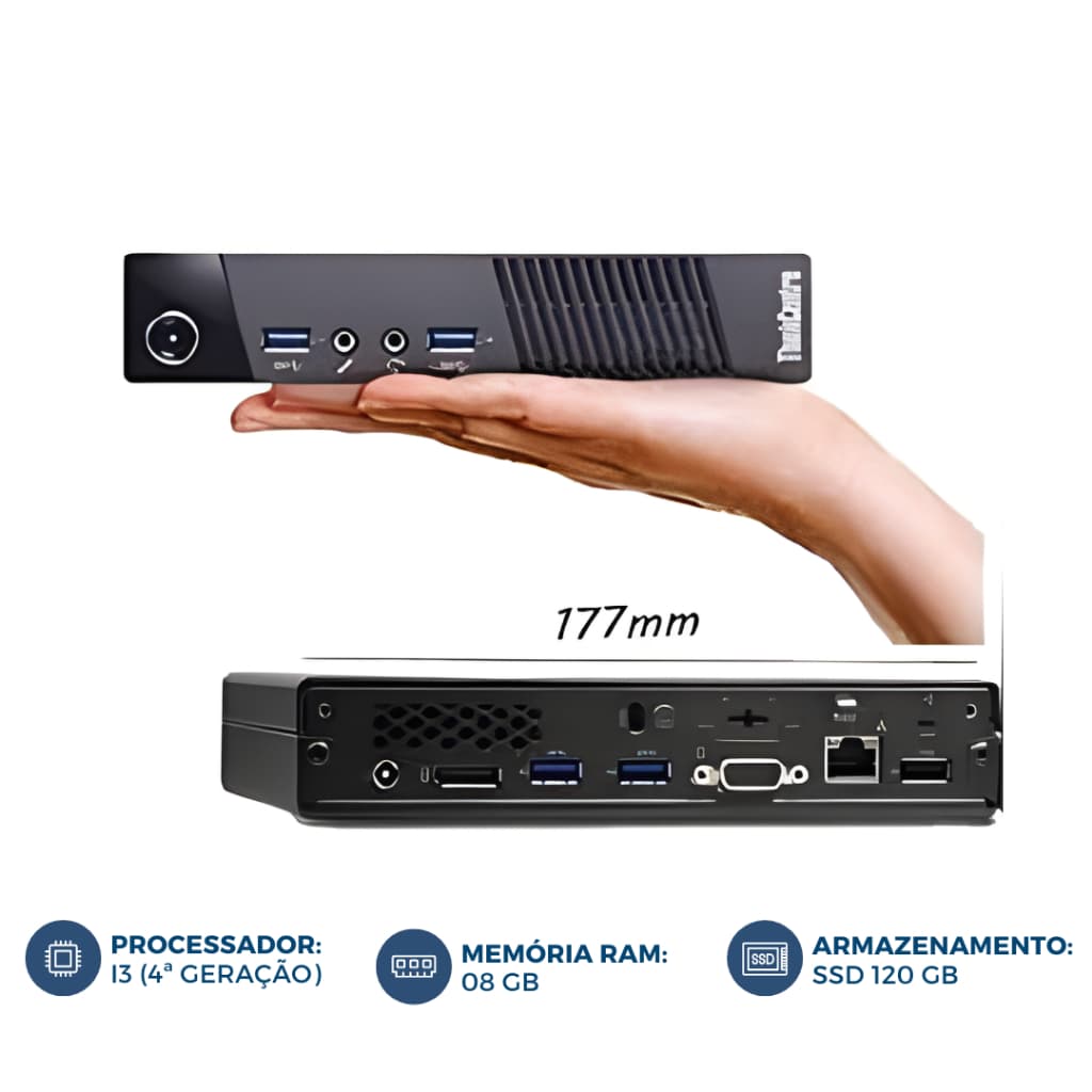 CPU Mini PC Lenovo ThinkCentre M93 i3 4ª Geração 8GB RAM 120GB SSD | Para Trabalho e Estudo