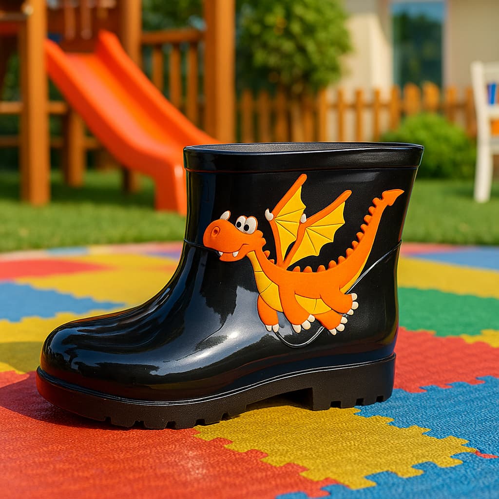 Galocha Infantil Menino Dragão Dinossauro Leve Confortável Impermeável Bota Masculina Criança