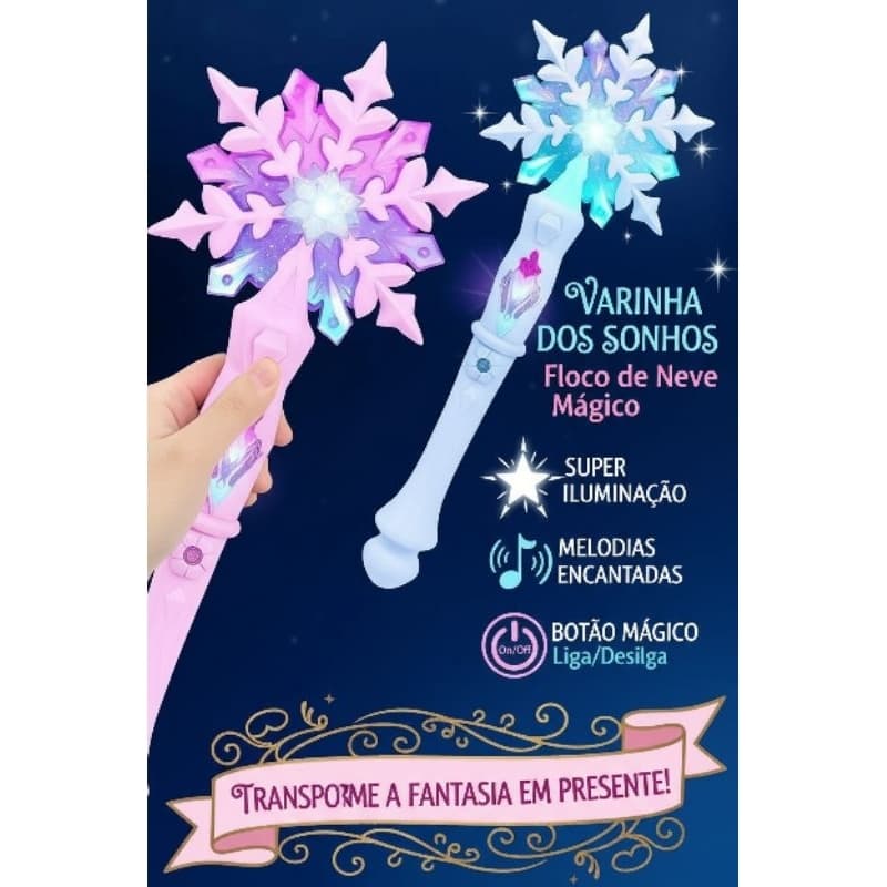 Varinha Mágica Frozen Infantil com Som e Luzes – Floco de Neve, Brinquedo para Festa, Cosplay e Aniversário
