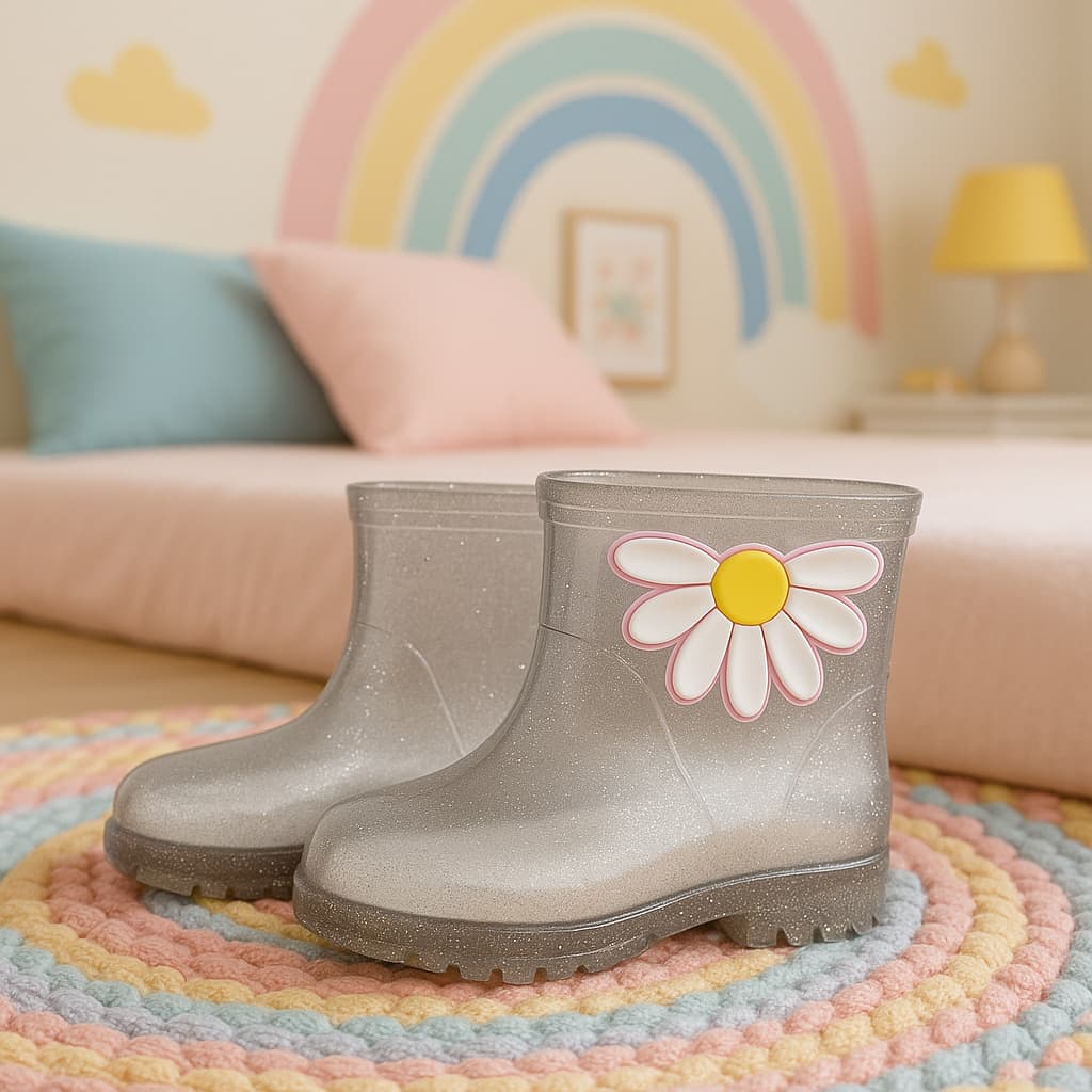 Galocha Bota Infantil Menina Flor Coração Feminina Cachorro Criança Leve Confortável Impermeável