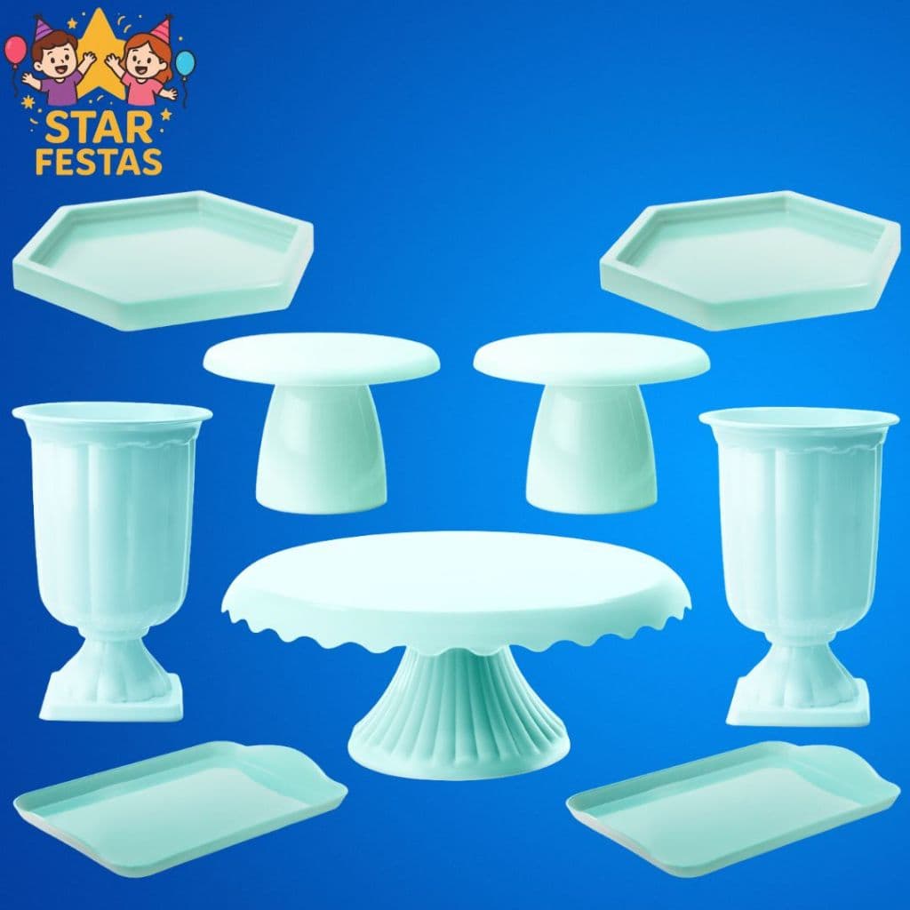Kit Mesa De Festa - 1 Boleira Cake Renda 19cm , 2 Mini Cake Slim , 2 Mini Sextavada , 2 Vaso Grego e 2 Bandeja 20x13