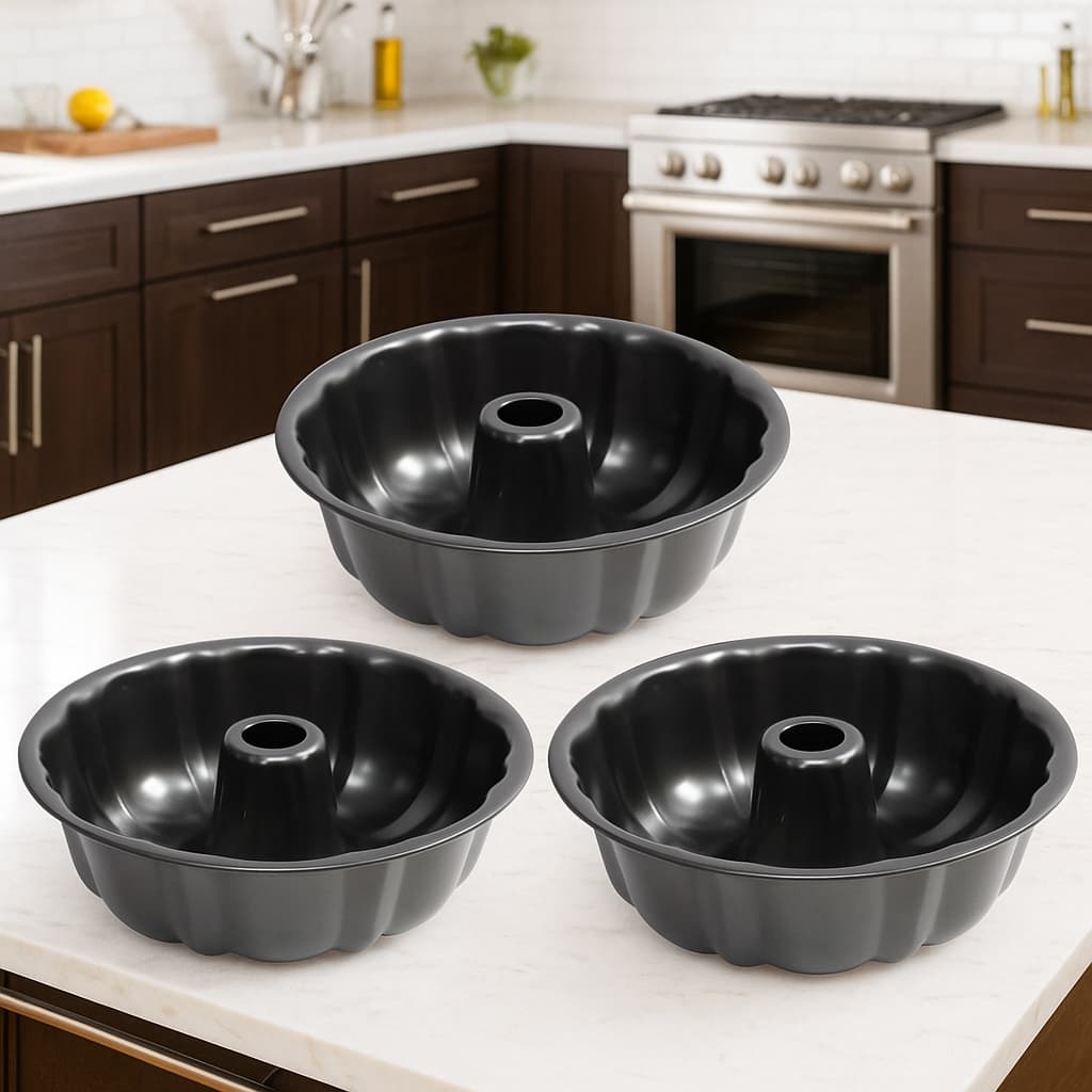 Kit 3/2/1 Forma Redonda com Furo Central para fazer Pudim Bolo Torta com Teflon antiaderente