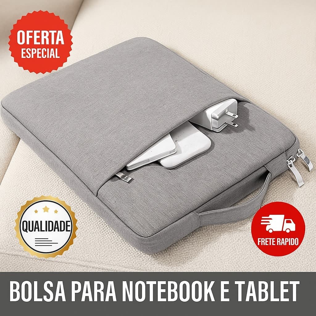 Bolsa para Notebook e Tablet 15,1" com Bolso Frontal e Alça de Transporte COR: CINZA CLARO